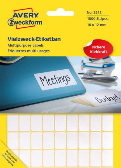 Billede af Etiket Avery 3312 hvid 18x12mm
