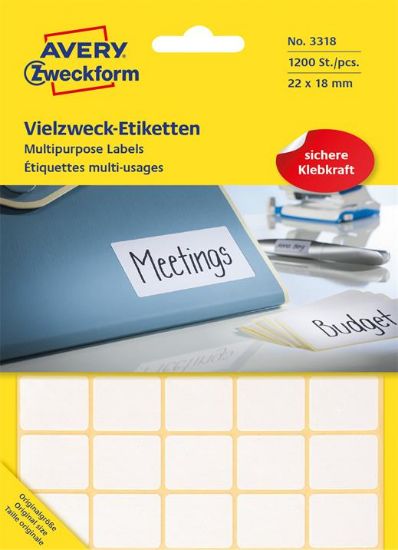 Billede af Etiket Avery 3318 hvid 22x18mm