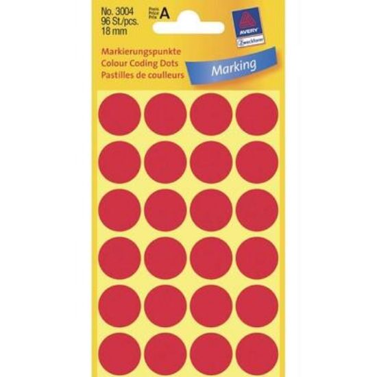 Billede af Etiket Avery 3004 rød Ø18mm