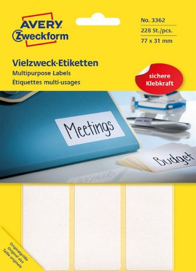 Billede af Etiket Avery 3362 hvid 77x31mm