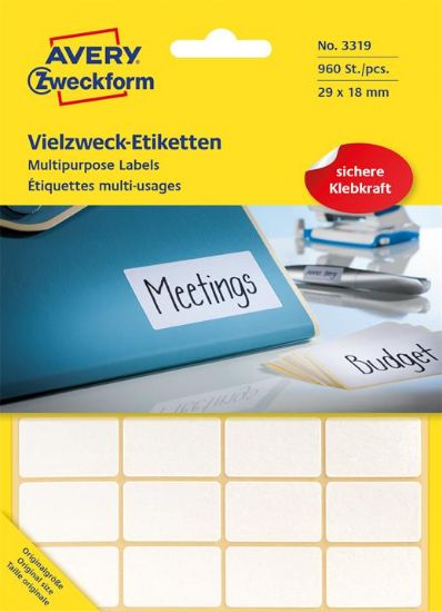 Billede af Etiket Avery 3319 hvid 29x18mm