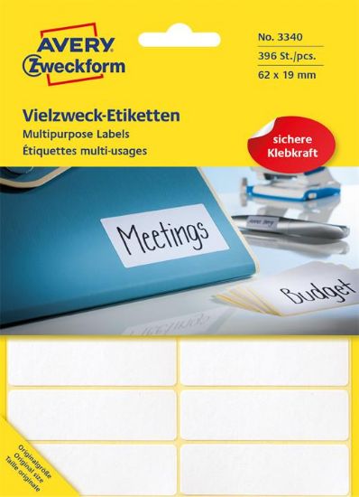 Billede af Etiket Avery 3340 hvid 62x19mm